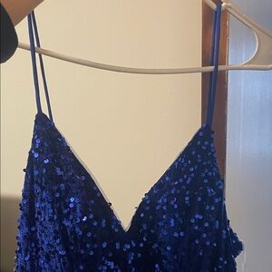 Blue Sequin Spaghetti Strap Dress